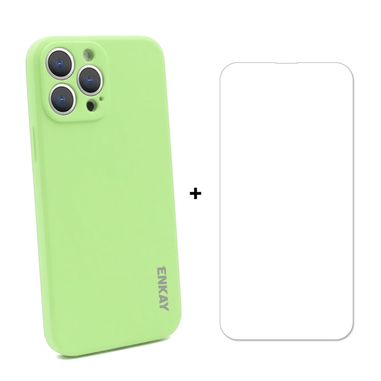 Hat-Prince ENKAY Custodia protettiva antiurto in silicone liquido Cover protettiva anticaduta + Proteggi schermo in vetro temperato 9H per iPhone 13 Pro Max, For iPhone 13 Pro Max