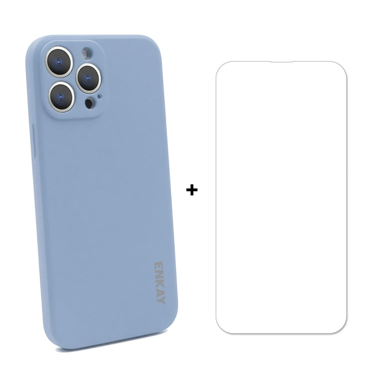 Hat-Prince ENKAY Custodia protettiva antiurto in silicone liquido Cover protettiva anticaduta + Proteggi schermo in vetro temperato 9H per iPhone 13 Pro Max, For iPhone 13 Pro Max