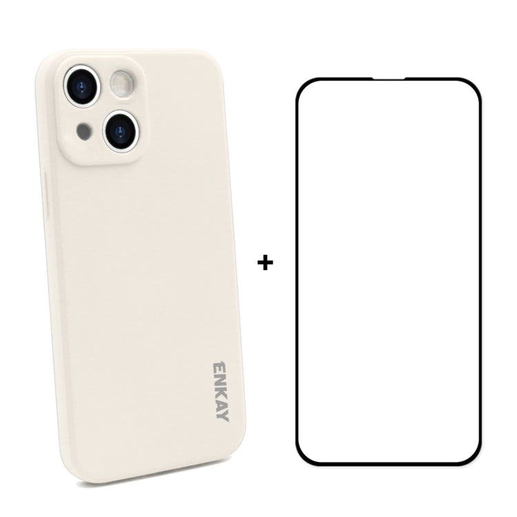 Hat-Prince ENKAY Custodia protettiva antiurto in silicone liquido Cover protettiva anticaduta + Pellicola protettiva in vetro temperato a copertura totale per iPhone 13 mini, For iPhone 13 mini