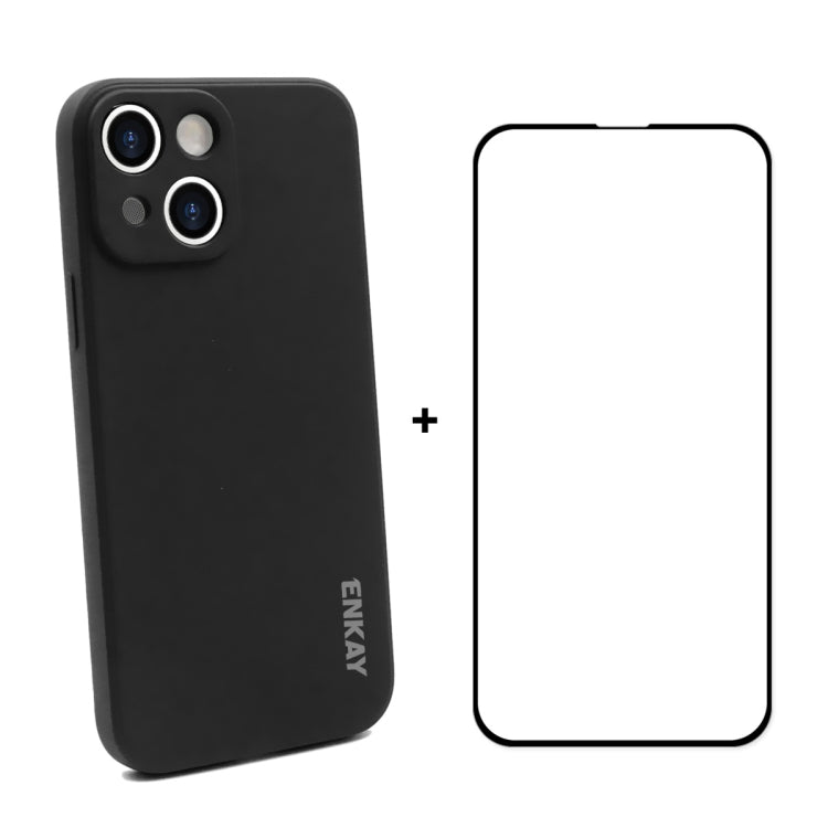 Hat-Prince ENKAY Custodia protettiva antiurto in silicone liquido Cover protettiva anticaduta + Pellicola protettiva in vetro temperato a copertura totale per iPhone 13 mini, For iPhone 13 mini