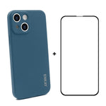 Hat-Prince ENKAY Custodia protettiva antiurto in silicone liquido Cover protettiva anticaduta + Pellicola protettiva in vetro temperato a copertura totale per iPhone 13 mini, For iPhone 13 mini