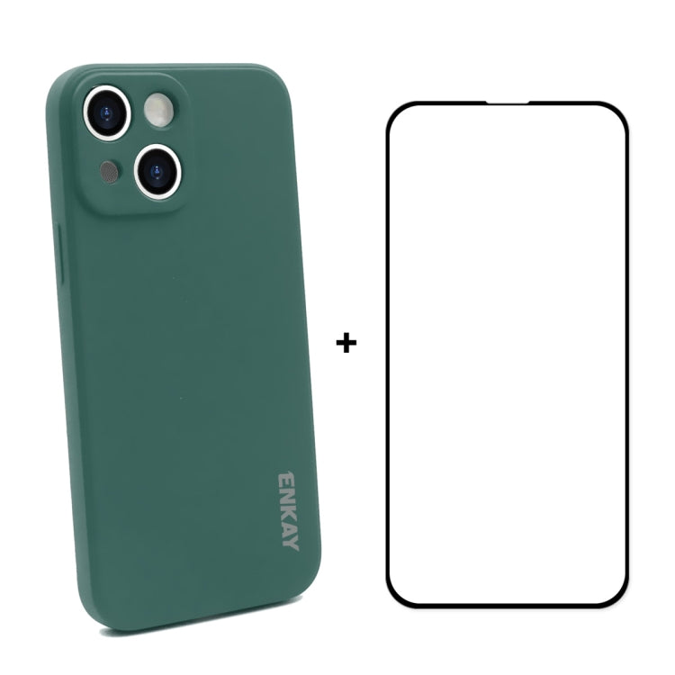 Hat-Prince ENKAY Custodia protettiva antiurto in silicone liquido Cover protettiva anticaduta + Pellicola protettiva in vetro temperato a copertura totale per iPhone 13 mini, For iPhone 13 mini