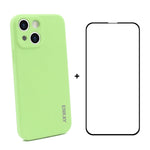 Hat-Prince ENKAY Custodia protettiva antiurto in silicone liquido Cover protettiva anticaduta + Pellicola protettiva in vetro temperato a copertura totale per iPhone 13 mini, For iPhone 13 mini