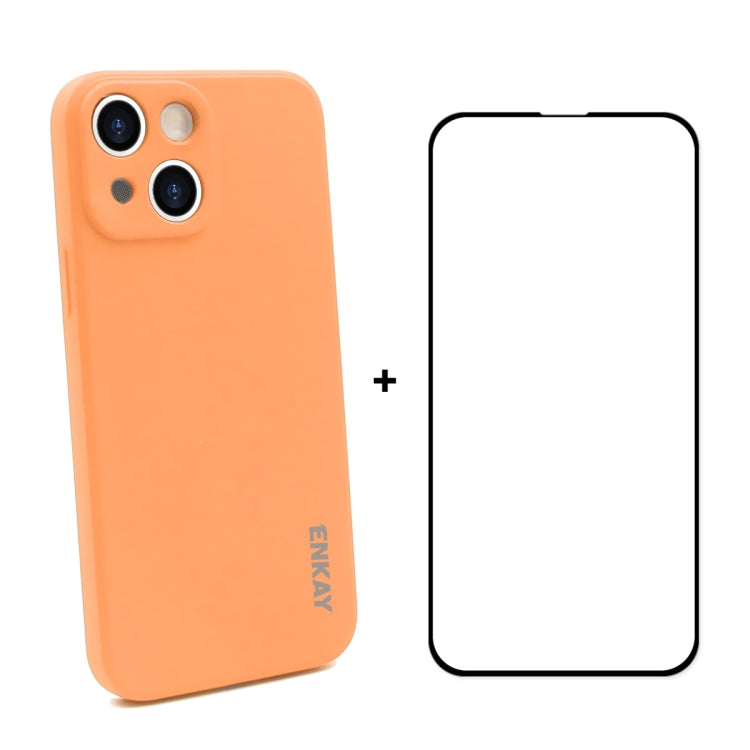 Hat-Prince ENKAY Custodia protettiva antiurto in silicone liquido Cover protettiva anticaduta + Pellicola protettiva in vetro temperato a copertura totale per iPhone 13 mini, For iPhone 13 mini