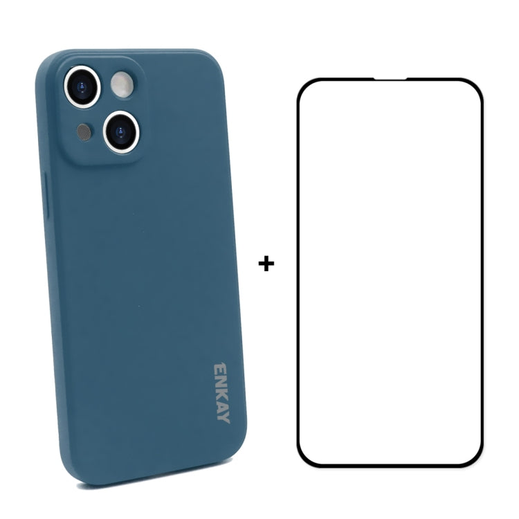 Hat-Prince ENKAY Custodia protettiva antiurto in silicone liquido Cover protettiva anticaduta + Pellicola protettiva in vetro temperato a copertura totale per iPhone 13, For iPhone 13
