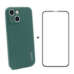 Hat-Prince ENKAY Custodia protettiva antiurto in silicone liquido Cover protettiva anticaduta + Pellicola protettiva in vetro temperato a copertura totale per iPhone 13, For iPhone 13
