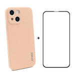 Hat-Prince ENKAY Custodia protettiva antiurto in silicone liquido Cover protettiva anticaduta + Pellicola protettiva in vetro temperato a copertura totale per iPhone 13, For iPhone 13