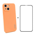Hat-Prince ENKAY Custodia protettiva antiurto in silicone liquido Cover protettiva anticaduta + Pellicola protettiva in vetro temperato a copertura totale per iPhone 13, For iPhone 13