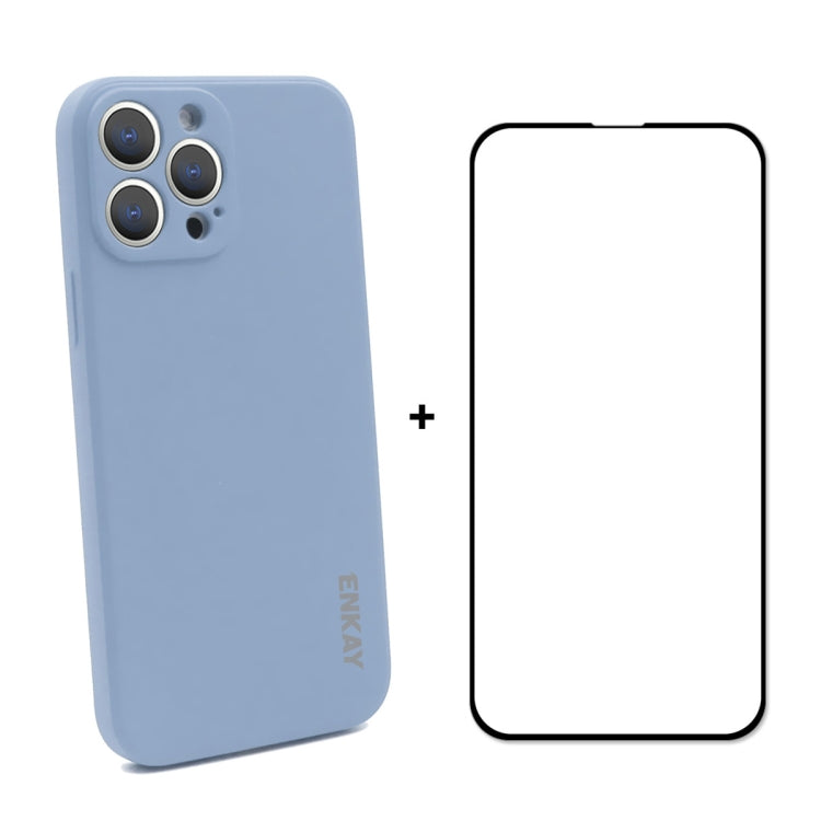 Hat-Prince ENKAY Custodia protettiva antiurto in silicone liquido Cover protettiva anticaduta + Pellicola protettiva in vetro temperato a copertura totale per iPhone 13 Pro, For iPhone 13 Pro