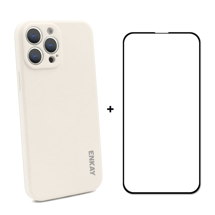 Hat-Prince ENKAY Custodia protettiva antiurto in silicone liquido Cover protettiva anticaduta + Pellicola protettiva in vetro temperato a copertura totale per iPhone 13 Pro, For iPhone 13 Pro