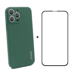 Hat-Prince ENKAY Custodia protettiva antiurto in silicone liquido Cover protettiva anticaduta + Pellicola protettiva in vetro temperato a copertura totale per iPhone 13 Pro, For iPhone 13 Pro