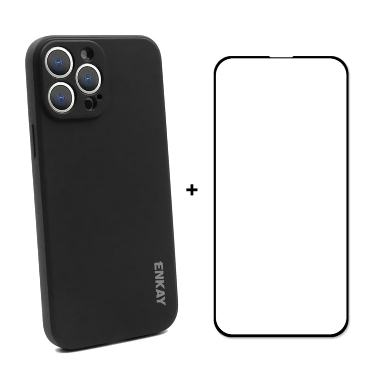 Hat-Prince ENKAY Custodia protettiva antiurto in silicone liquido Cover protettiva anticaduta + Pellicola protettiva in vetro temperato a copertura totale per iPhone 13 Pro Max, For iPhone 13 Pro Max