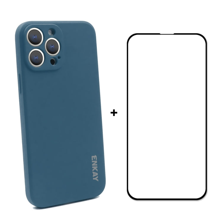 Hat-Prince ENKAY Custodia protettiva antiurto in silicone liquido Cover protettiva anticaduta + Pellicola protettiva in vetro temperato a copertura totale per iPhone 13 Pro Max, For iPhone 13 Pro Max