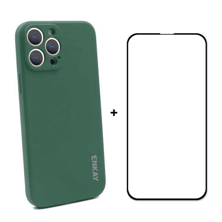 Hat-Prince ENKAY Custodia protettiva antiurto in silicone liquido Cover protettiva anticaduta + Pellicola protettiva in vetro temperato a copertura totale per iPhone 13 Pro Max, For iPhone 13 Pro Max