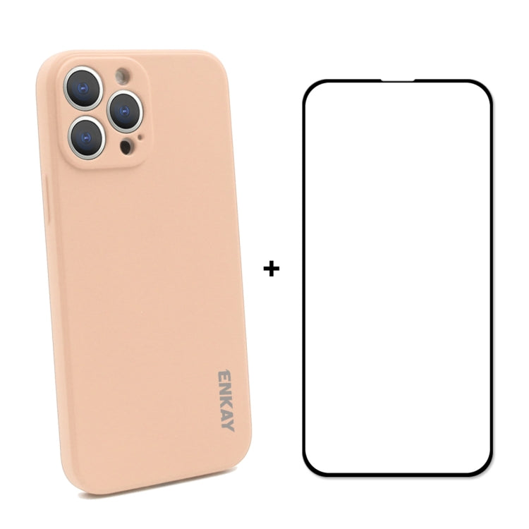 Hat-Prince ENKAY Custodia protettiva antiurto in silicone liquido Cover protettiva anticaduta + Pellicola protettiva in vetro temperato a copertura totale per iPhone 13 Pro Max, For iPhone 13 Pro Max
