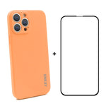 Hat-Prince ENKAY Custodia protettiva antiurto in silicone liquido Cover protettiva anticaduta + Pellicola protettiva in vetro temperato a copertura totale per iPhone 13 Pro Max, For iPhone 13 Pro Max