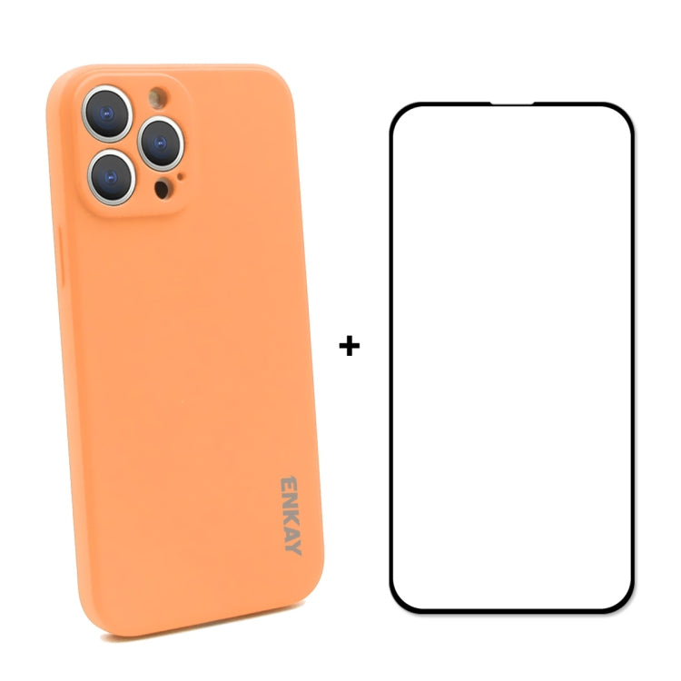Hat-Prince ENKAY Custodia protettiva antiurto in silicone liquido Cover protettiva anticaduta + Pellicola protettiva in vetro temperato a copertura totale per iPhone 13 Pro Max, For iPhone 13 Pro Max