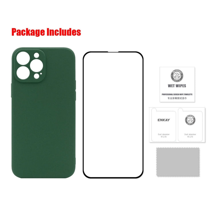 Hat-Prince ENKAY Custodia protettiva antiurto in silicone liquido Cover protettiva anticaduta + Pellicola protettiva in vetro temperato a copertura totale per iPhone 13 Pro Max, For iPhone 13 Pro Max