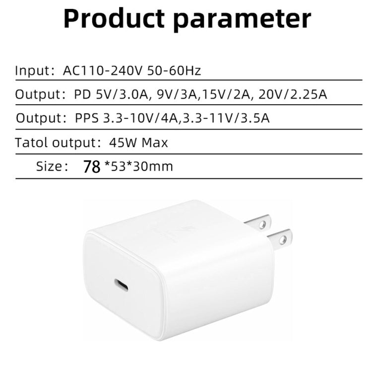 Caricabatterie rapido 45W USB-C con spina americana