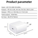 Caricabatterie rapido 45W USB-C con spina europea