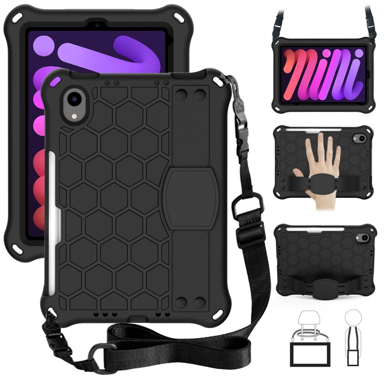 Design a nido d'ape Materiale EVA + PC Guscio protettivo piatto anticaduta a quattro angoli con cinturino, For iPad mini 6 / mini 2024