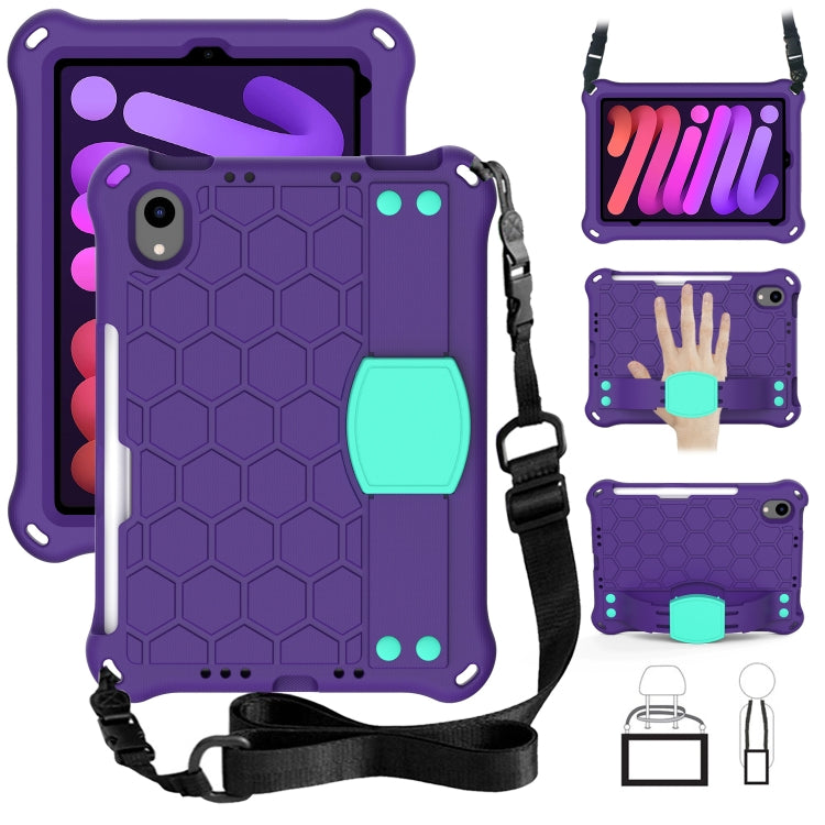Design a nido d'ape Materiale EVA + PC Guscio protettivo piatto anticaduta a quattro angoli con cinturino, For iPad mini 6 / mini 2024