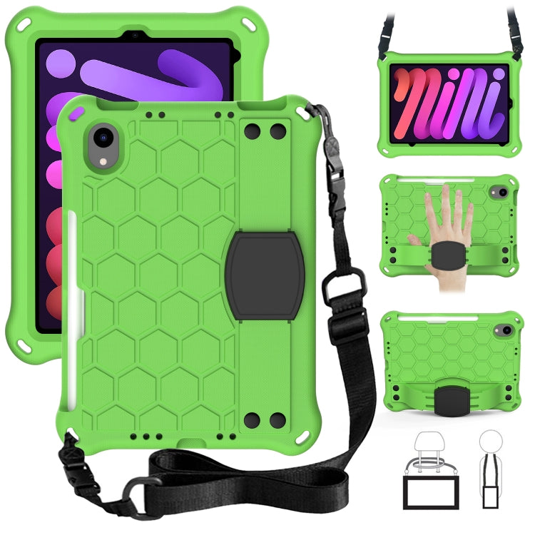 Design a nido d'ape Materiale EVA + PC Guscio protettivo piatto anticaduta a quattro angoli con cinturino, For iPad mini 6 / mini 2024