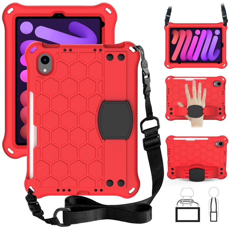 Design a nido d'ape Materiale EVA + PC Guscio protettivo piatto anticaduta a quattro angoli con cinturino, For iPad mini 6 / mini 2024