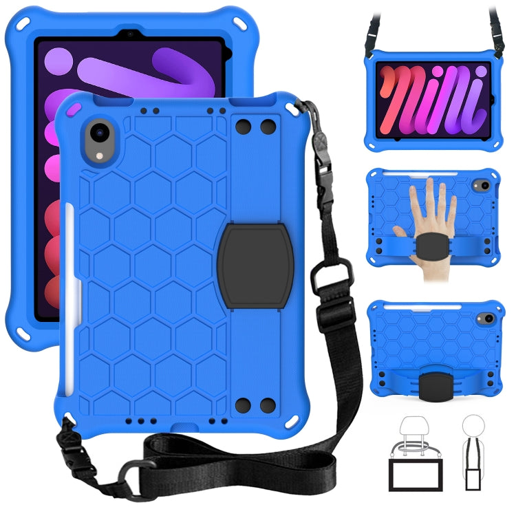 Design a nido d'ape Materiale EVA + PC Guscio protettivo piatto anticaduta a quattro angoli con cinturino, For iPad mini 6 / mini 2024