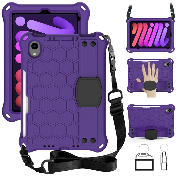 Design a nido d'ape Materiale EVA + PC Guscio protettivo piatto anticaduta a quattro angoli con cinturino, For iPad mini 6 / mini 2024