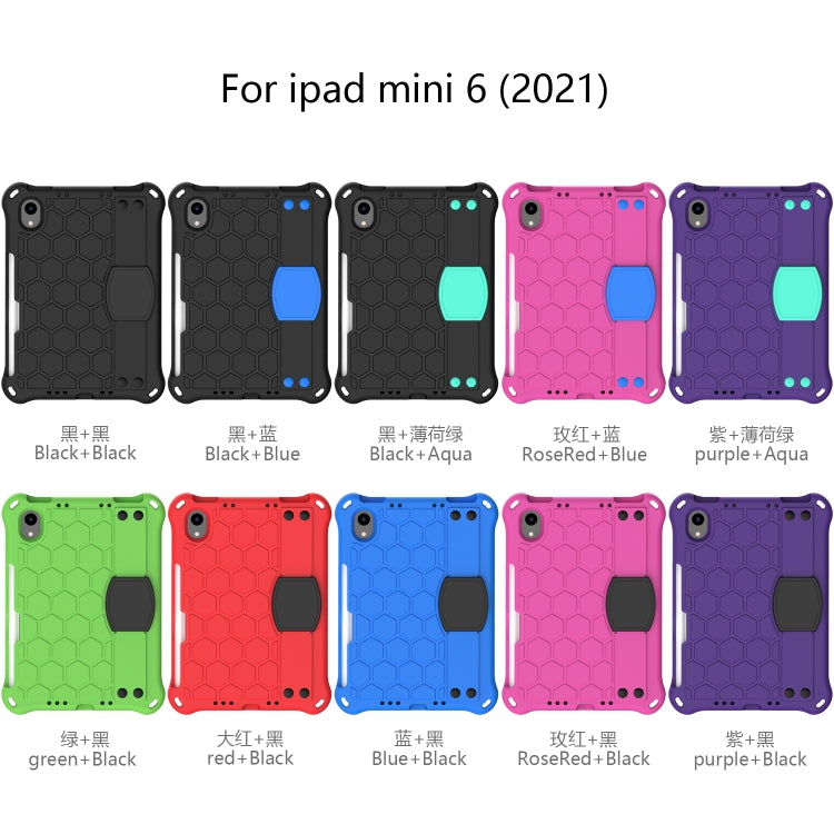 Design a nido d'ape Materiale EVA + PC Guscio protettivo piatto anticaduta a quattro angoli con cinturino, For iPad mini 6 / mini 2024
