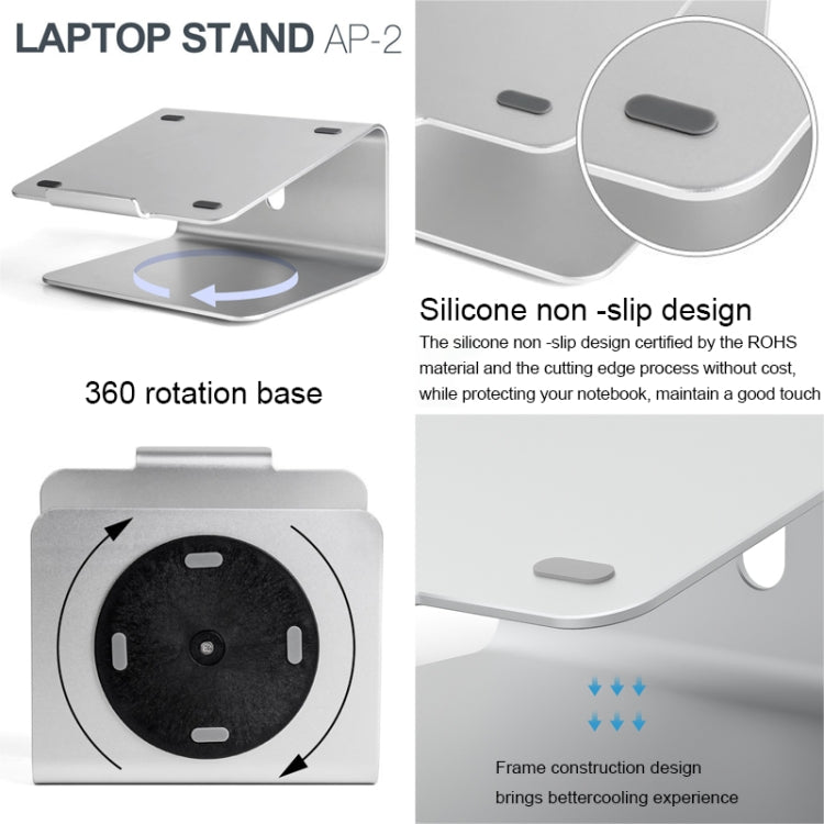 Supporto per laptop regolabile con rotazione di 360 gradi in lega di alluminio AP-2 per notebook da 11-17 pollici, AP-2