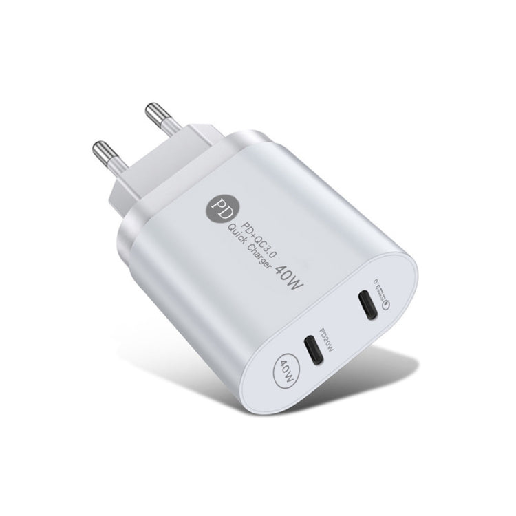002 Caricabatterie rapido PD / Type-C a doppia porta da 40 W per serie iPhone / iPad, spina europea, EU Plug