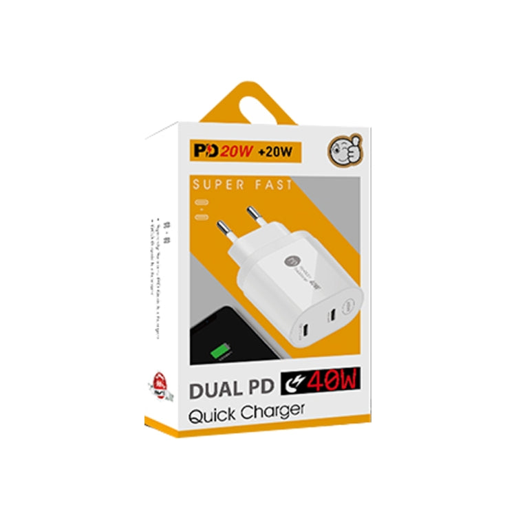 002 Caricabatterie rapido PD / Type-C a doppia porta da 40 W per serie iPhone / iPad, spina europea, EU Plug