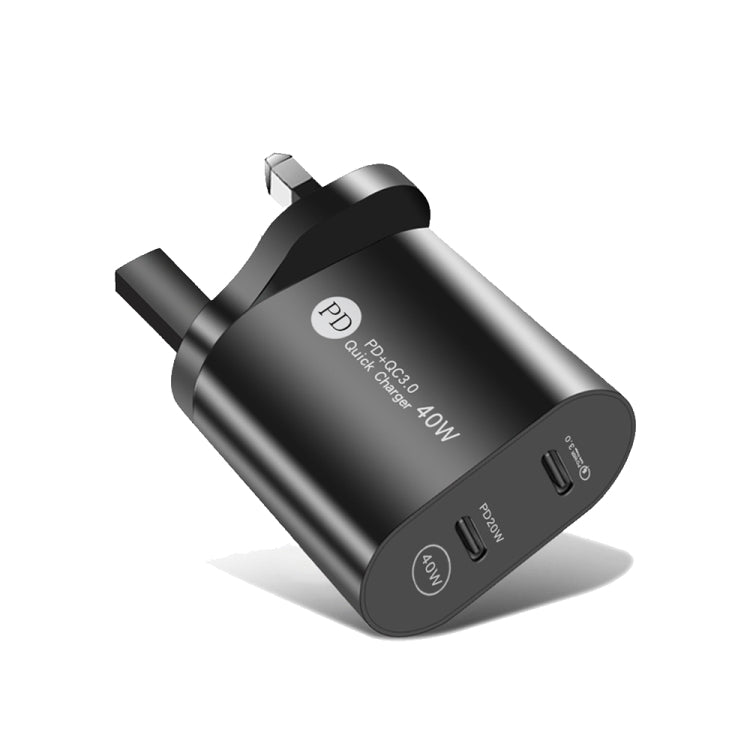 002 Caricabatterie rapido USB-C / Type-C Dual Port PD da 40 W per serie iPhone / iPad, spina UK, UK Plug
