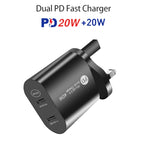 002 Caricabatterie rapido USB-C / Type-C Dual Port PD da 40 W per serie iPhone / iPad, spina UK, UK Plug