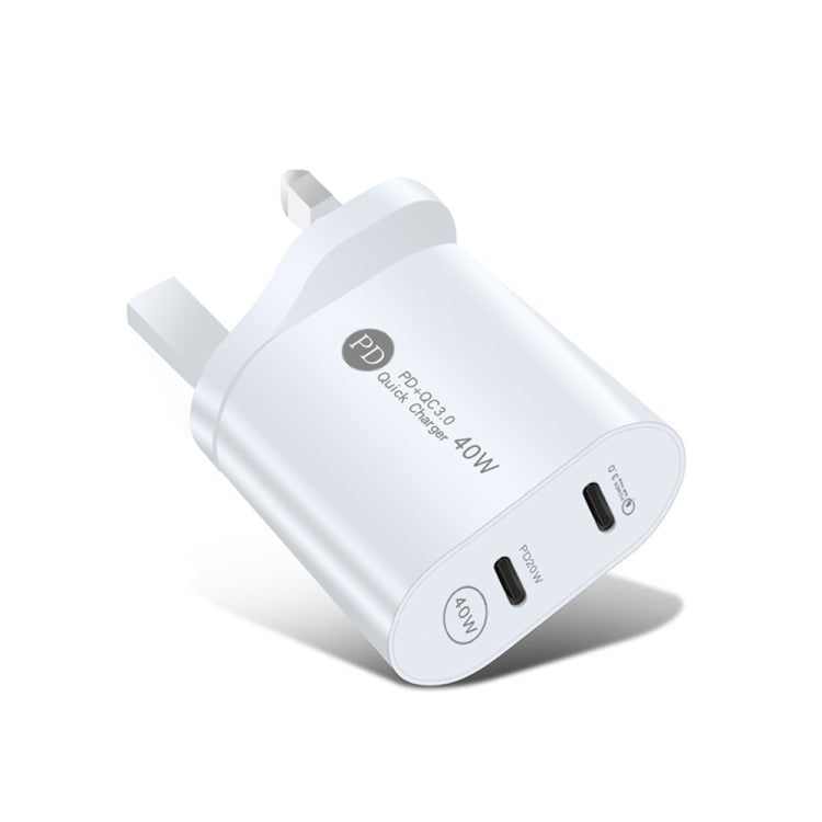 002 Caricabatterie rapido USB-C / Type-C Dual Port PD da 40 W per serie iPhone / iPad, spina UK, UK Plug