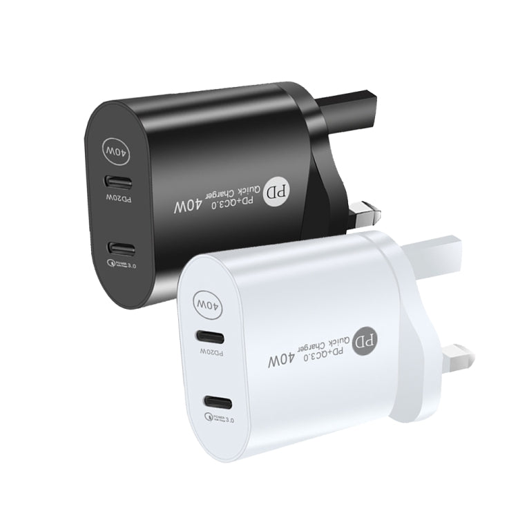 002 Caricabatterie rapido USB-C / Type-C Dual Port PD da 40 W per serie iPhone / iPad, spina UK, UK Plug