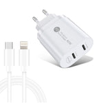 002 Caricabatterie rapido PD / Type-C a doppia porta da 40 W con cavo dati da USB-C a 8 pin, spina europea, EU Plug + Type-C to 8 Pin Cable