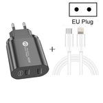 002 Caricabatterie rapido PD / Type-C a doppia porta da 40 W con cavo dati da USB-C a 8 pin, spina europea, EU Plug + Type-C to 8 Pin Cable