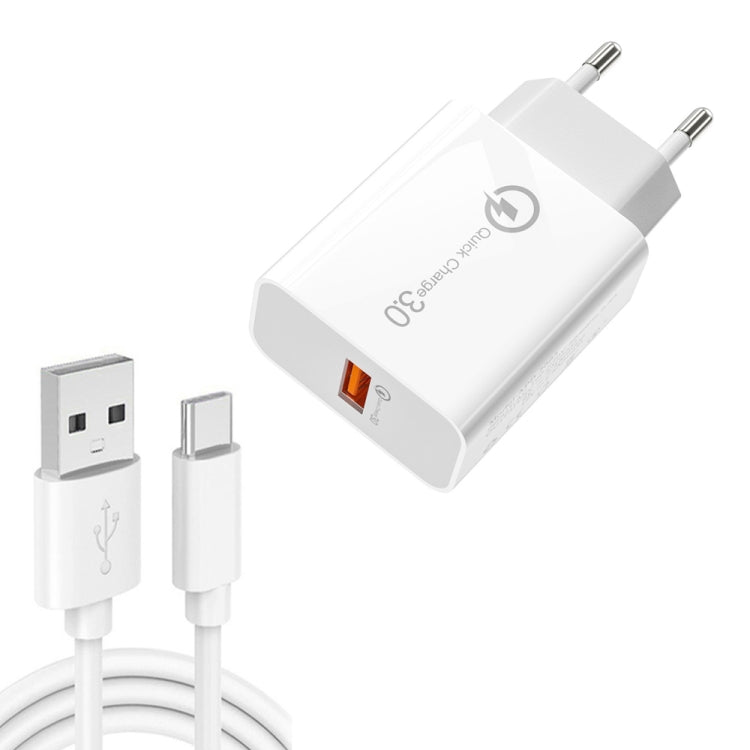 Caricatore USB a porta singola APD-2003 18W QC3.0 con cavo dati da USB a tipo C da 1 m, EU Plug + USB to Type-C Cable, US Plug + USB to Type-C Cable