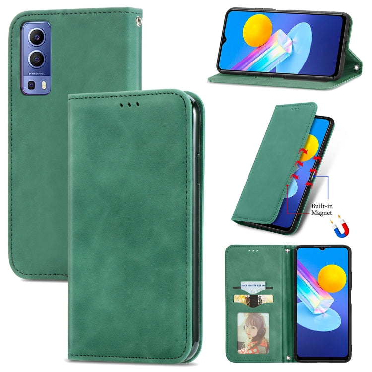 Custodia in pelle a vibrazione orizzontale magnetica retrò con sensazione di pelle con supporto e slot per schede e portafoglio e cornice per foto, For vivo Y72 5G, For OPPO Realme C21Y