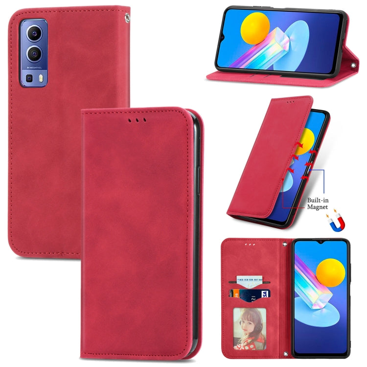 Custodia in pelle a vibrazione orizzontale magnetica retrò con sensazione di pelle con supporto e slot per schede e portafoglio e cornice per foto, For vivo Y72 5G, For OPPO Realme C21Y