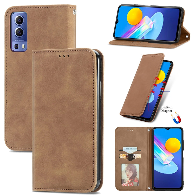 Custodia in pelle a vibrazione orizzontale magnetica retrò con sensazione di pelle con supporto e slot per schede e portafoglio e cornice per foto, For vivo Y72 5G, For OPPO Realme C21Y