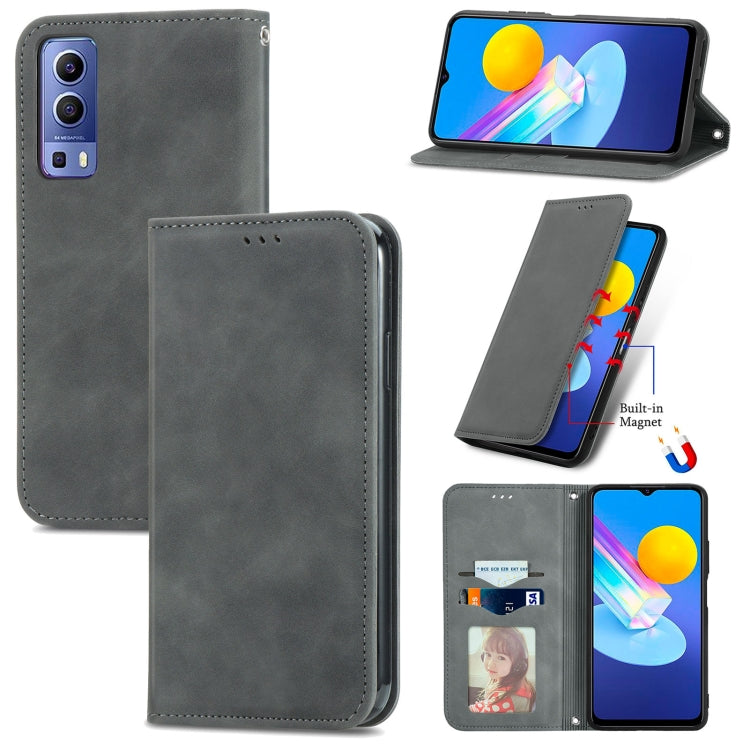 Custodia in pelle a vibrazione orizzontale magnetica retrò con sensazione di pelle con supporto e slot per schede e portafoglio e cornice per foto, For vivo Y72 5G, For OPPO Realme C21Y