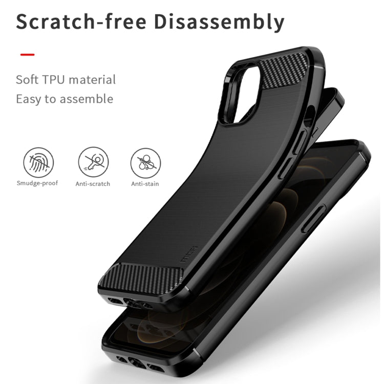 Custodia morbida in TPU in fibra di carbonio con trama spazzolata serie MOFI Gentleness, For iPhone 13 mini, For iPhone 13, For iPhone 13 Pro, For iPhone 13 Pro Max
