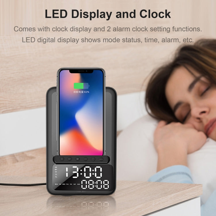 AEC BT512 Altoparlante Bluetooth multifunzionale Caricabatterie wireless da 10 W LED Sveglia elettronica da tavolo