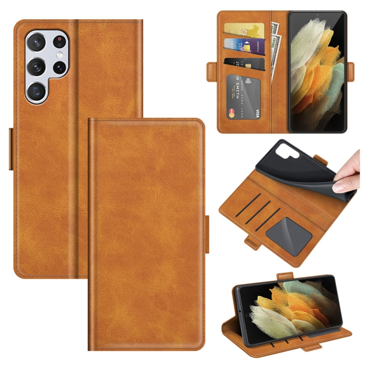 Per Samsung Galaxy S22 Ultra 5G Custodia in pelle a vibrazione orizzontale con fibbia magnetica a doppio lato con supporto e slot per schede e portafoglio, For Samsung Galaxy S22 Ultra 5G