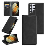 Per Samsung Galaxy S22 Ultra 5G Custodia in pelle con ventosa magnetica da lavoro retro-skin con supporto e slot per carte e portafoglio, For Samsung Galaxy S22 Ultra 5G