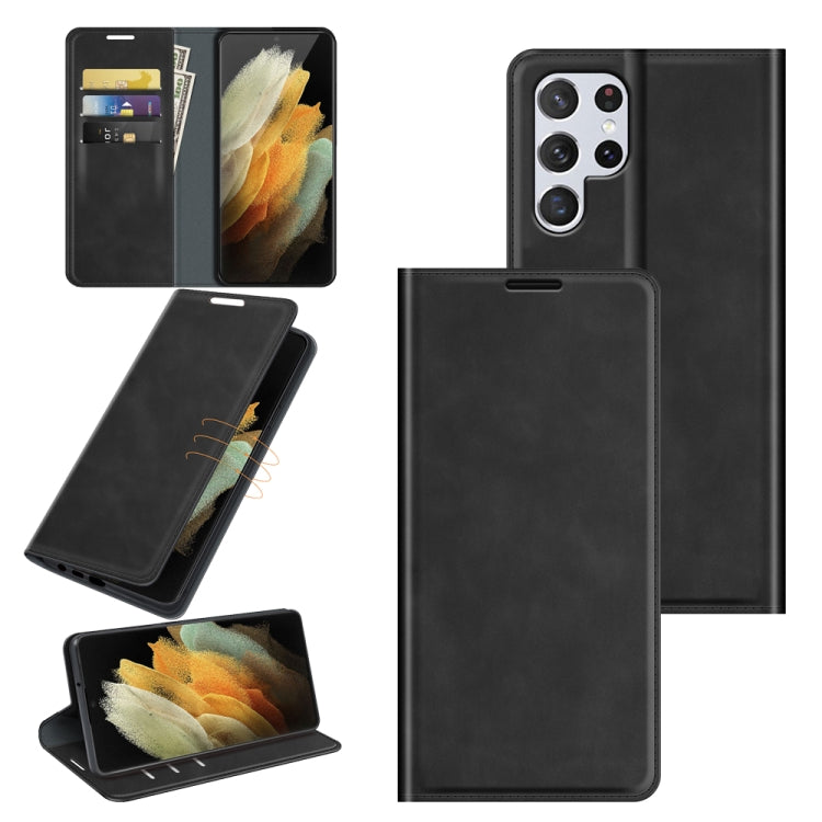 Per Samsung Galaxy S22 Ultra 5G Custodia in pelle con ventosa magnetica da lavoro retro-skin con supporto e slot per carte e portafoglio, For Samsung Galaxy S22 Ultra 5G